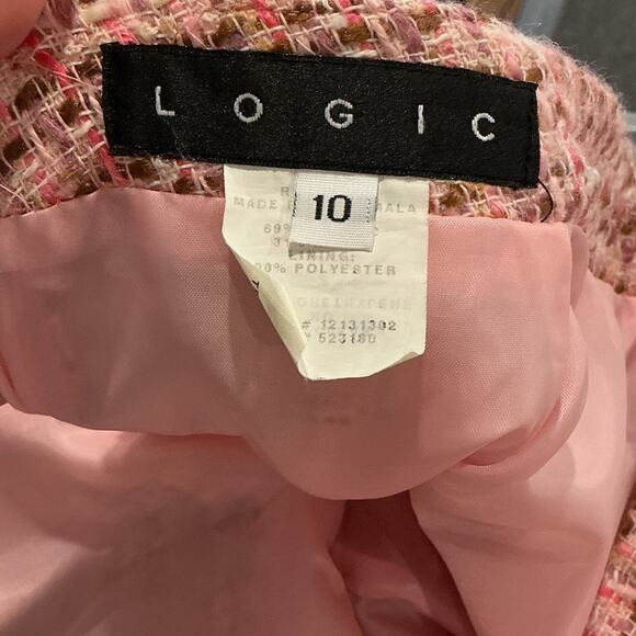 Logic Women’s Academia Career Pink Tweed Plaid Pencil Skirt Set Suit Size 10 - Picture 11 of 13
